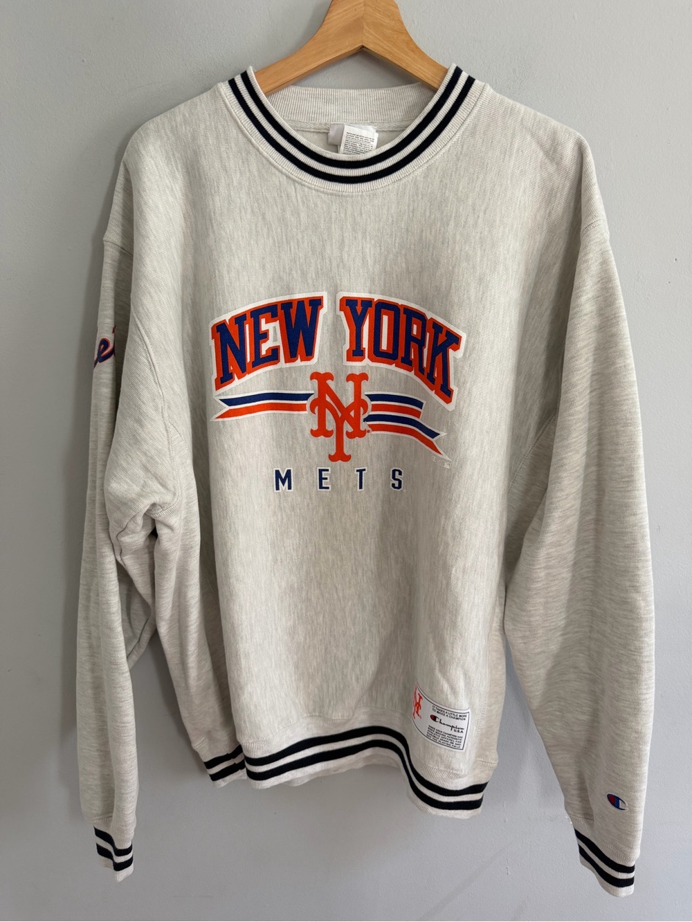 New York Mets Champion Heather Gray Reverse Weave Fleece Sweatshirt Size L